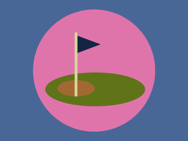 Artwork of a putting green and flag