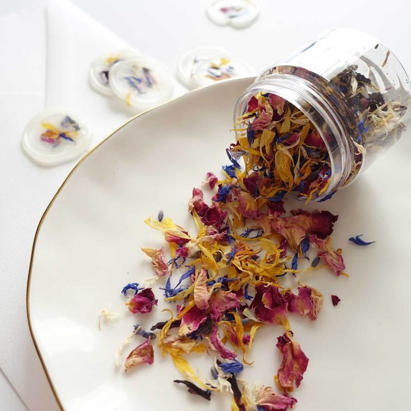 dried flower petals on plate