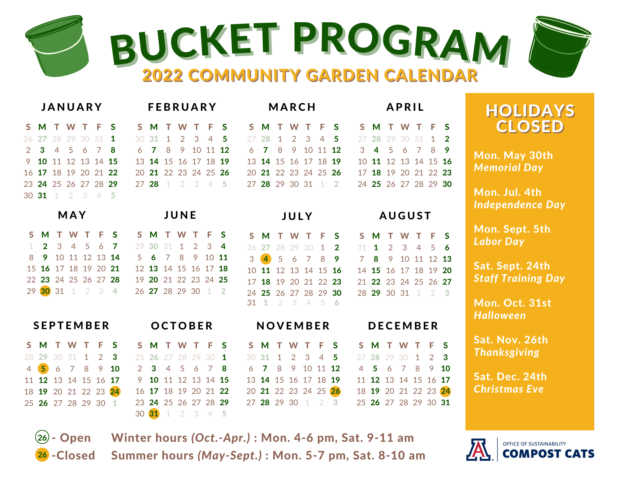 Bucket Program 2022 Calendar