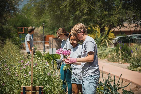 Students working in the Community Garden