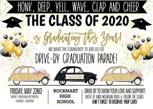 graphic of drive by graduation parade 