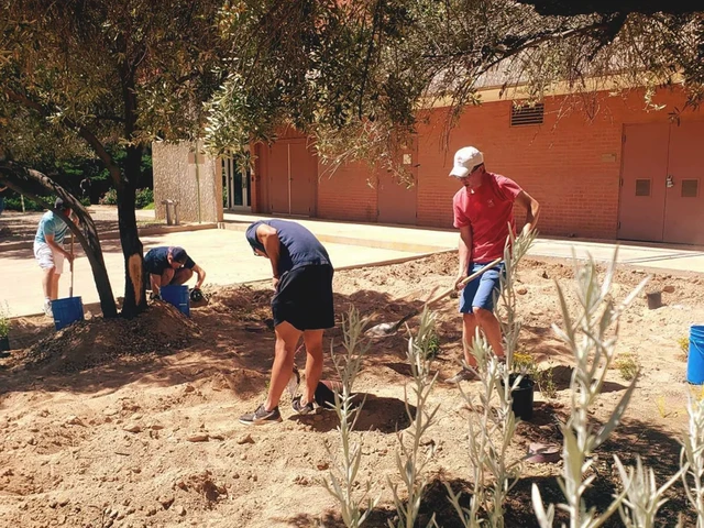 Students installing native plant gardens near McClelland.
