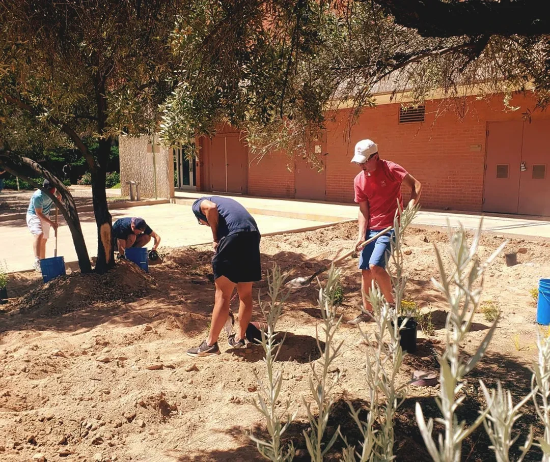 Students installing native plant gardens near McClelland.