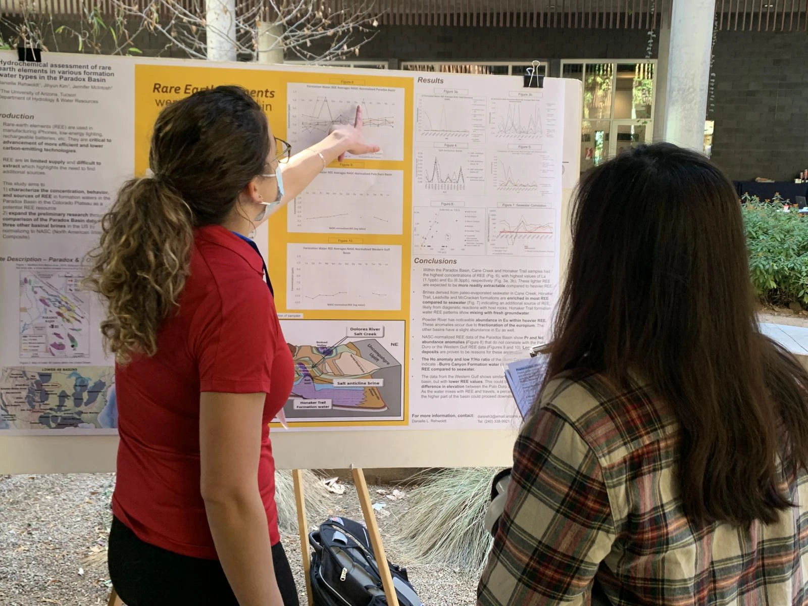 Individual presents their poster board, reviewing a graph on rare earth elements